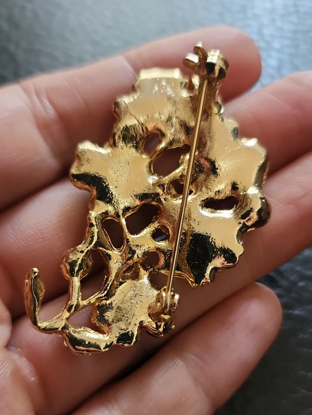 VTG Gold Floral Enamel Brooch with Multicolor Flowers